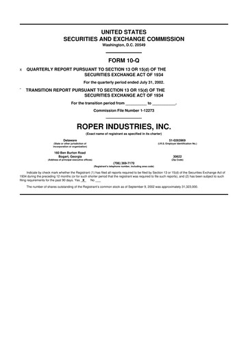Miniature Roper Technologies 10-Q Rapport trimestriel  