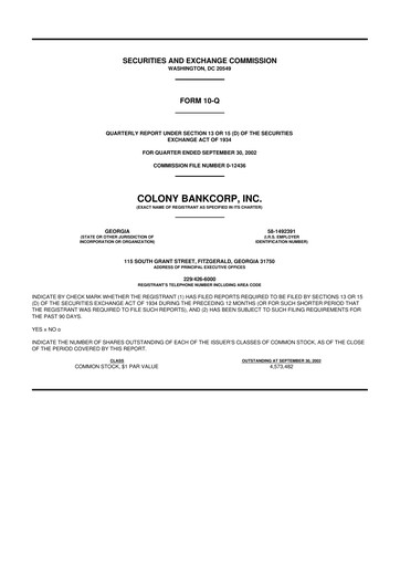 Vorschaubild Colony Bankcorp 10-Q Quartalsbericht  