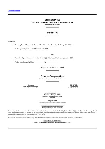 Thumbnail Clarus
 10-Q Quarterly Report FY 