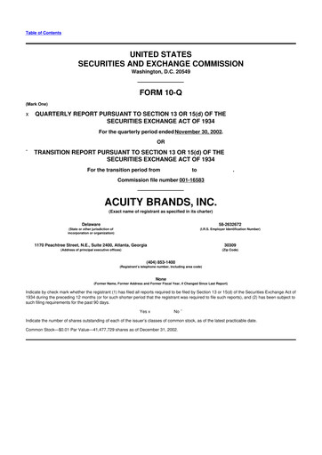 Thumbnail Acuity Brands
 10-Q Quarterly Report FY 