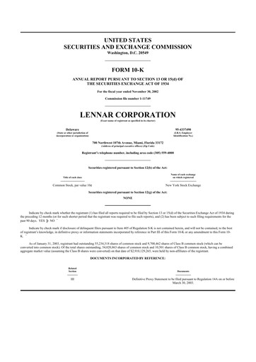 Miniature Lennar 10-K Rapport annuel 