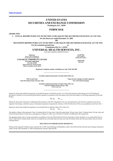 Thumbnail Universal Health Services
 10-K Annual Report 