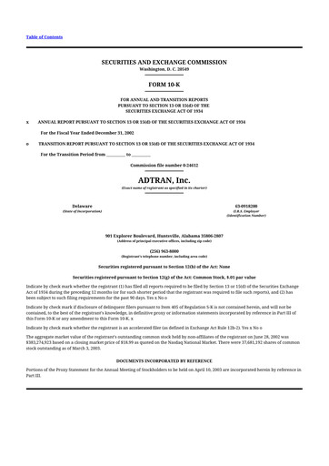 Thumbnail ADTRAN 10-K Annual Report 