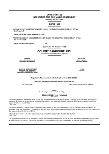 Vorschaubild Colony Bankcorp 10-K Jahresbericht 