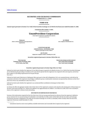 Thumbnail Unum 10-K Annual Report 