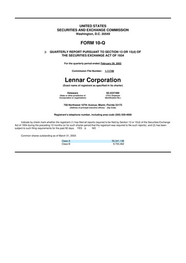 Miniature Lennar 10-Q Rapport trimestriel  