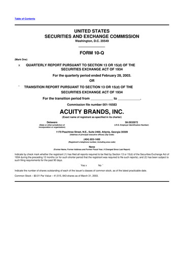 Thumbnail Acuity Brands
 10-Q Quarterly Report FY 