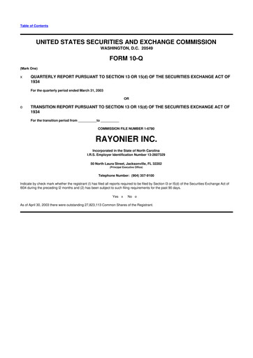 Thumbnail Rayonier 10-Q Quarterly Report FY 