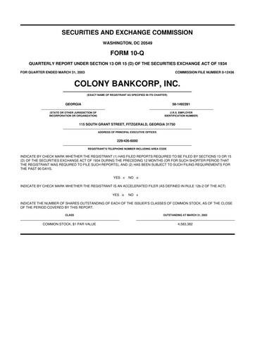 Vorschaubild Colony Bankcorp 10-Q Quartalsbericht  