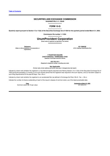 Miniature Unum 10-Q Rapport trimestriel  