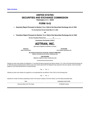 Thumbnail ADTRAN 10-Q Quarterly Report FY 