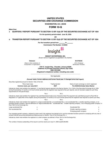Miniature Insight Enterprises
 10-Q Rapport trimestriel 2026 