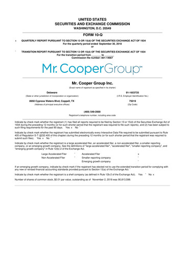 Miniature Mr. Cooper Group 10-Q Rapport trimestriel 2018 