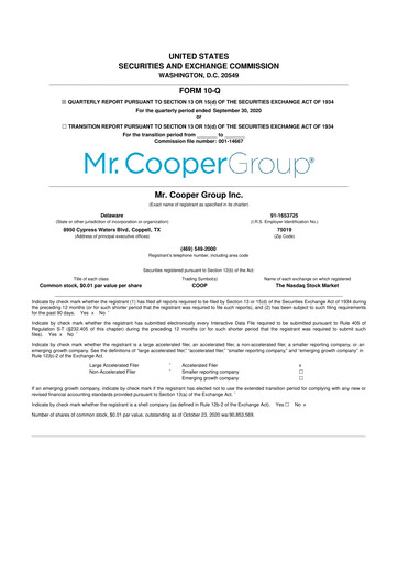 Miniature Mr. Cooper Group 10-Q Rapport trimestriel 2020 