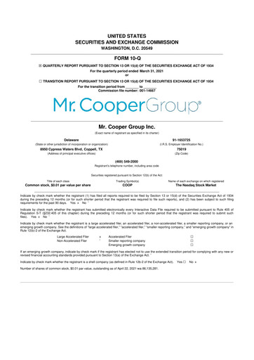 Miniature Mr. Cooper Group 10-Q Rapport trimestriel 2021 