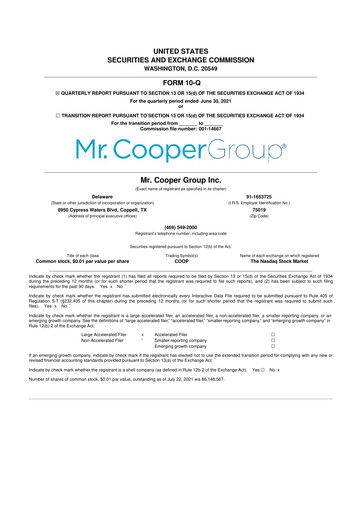 Miniature Mr. Cooper Group 10-Q Rapport trimestriel 2021 