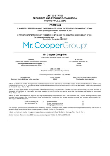 Miniature Mr. Cooper Group 10-Q Rapport trimestriel 2021 