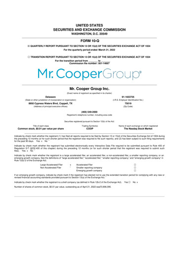 Miniature Mr. Cooper Group 10-Q Rapport trimestriel 2022 