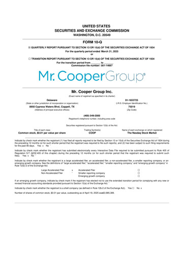 Miniature Mr. Cooper Group 10-Q Rapport trimestriel 2025 