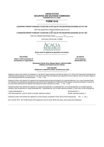 Thumbnail Acacia Research
 10-Q Quarterly Report FY2012 