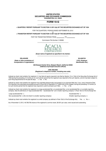 Thumbnail Acacia Research
 10-Q Quarterly Report FY2012 