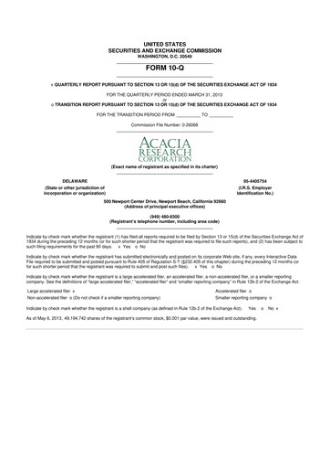 Thumbnail Acacia Research
 10-Q Quarterly Report FY2013 