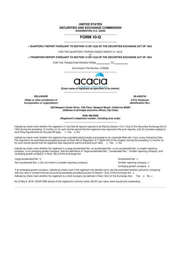 Thumbnail Acacia Research
 10-Q Quarterly Report FY2018 