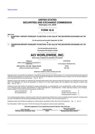 Thumbnail ACI Worldwide
 10-Q Quarterly Report FY2020 