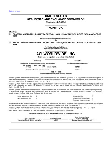 Thumbnail ACI Worldwide
 10-Q Quarterly Report FY2021 