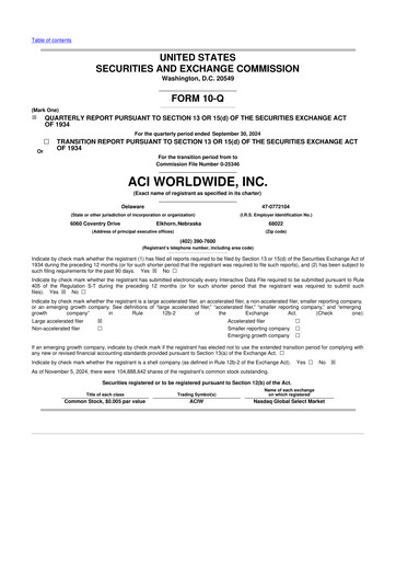 Thumbnail ACI Worldwide
 10-Q Quarterly Report FY2024 