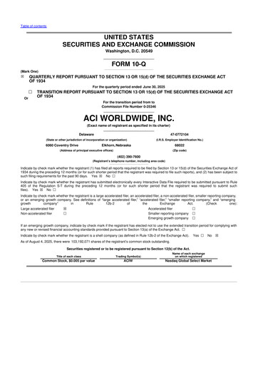 Thumbnail ACI Worldwide
 10-Q Quarterly Report FY2025 