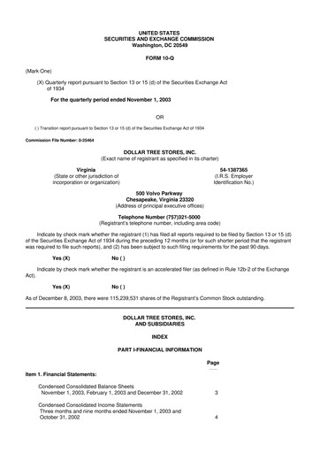 Miniature Dollar Tree 10-Q Rapport trimestriel  