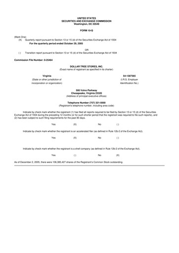 Thumbnail Dollar Tree 10-Q Quarterly Report FY 