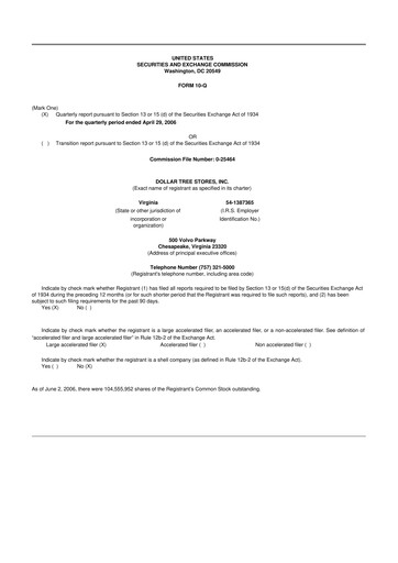 Thumbnail Dollar Tree 10-Q Quarterly Report FY 