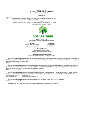 Thumbnail Dollar Tree 10-Q Quarterly Report FY 