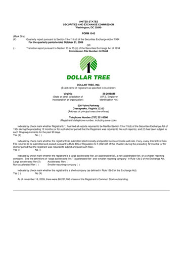 Thumbnail Dollar Tree 10-Q Quarterly Report FY 