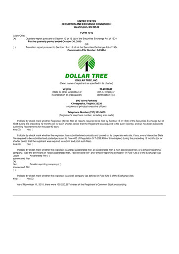 Thumbnail Dollar Tree 10-Q Quarterly Report FY 