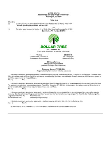 Thumbnail Dollar Tree 10-Q Quarterly Report FY 