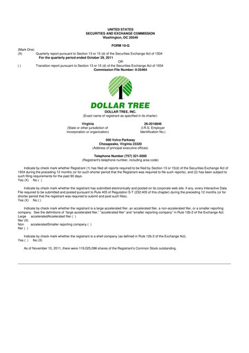 Thumbnail Dollar Tree 10-Q Quarterly Report FY 