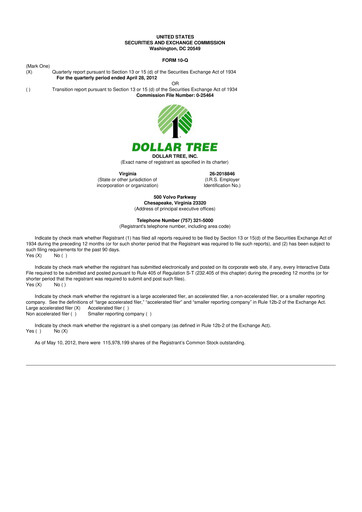 Thumbnail Dollar Tree 10-Q Quarterly Report FY 