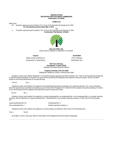 Thumbnail Dollar Tree 10-Q Quarterly Report FY 