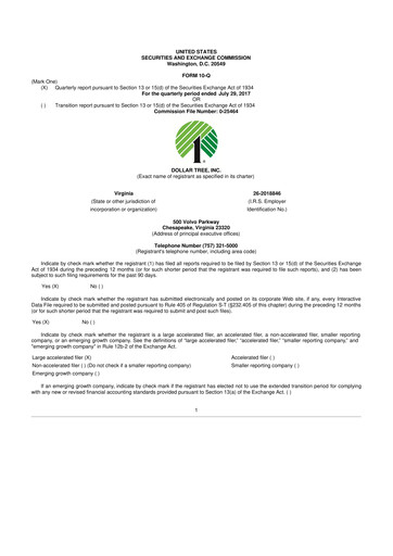 Thumbnail Dollar Tree 10-Q Quarterly Report FY 