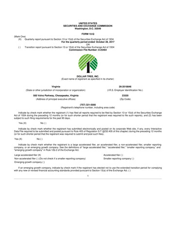 Thumbnail Dollar Tree 10-Q Quarterly Report FY 