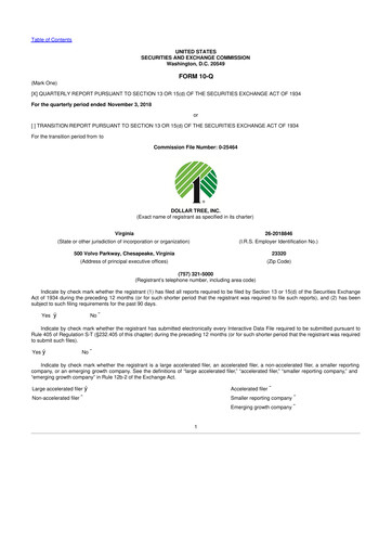 Thumbnail Dollar Tree 10-Q Quarterly Report FY 