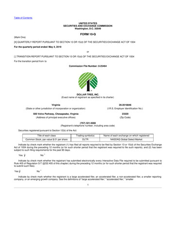 Thumbnail Dollar Tree 10-Q Quarterly Report FY 