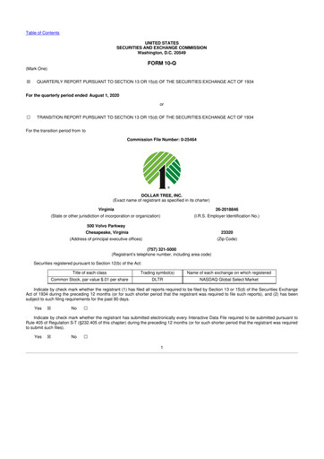 Miniature Dollar Tree 10-Q Rapport trimestriel 2020 