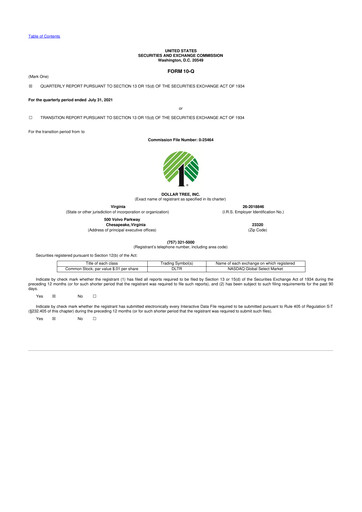 Miniature Dollar Tree 10-Q Rapport trimestriel 2021 