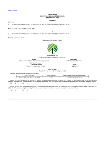 Miniature Dollar Tree 10-Q Rapport trimestriel 2022 