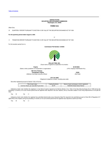 Miniature Dollar Tree 10-Q Rapport trimestriel 2025 