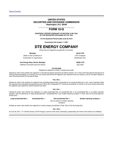 Miniature DTE Energy
 10-Q Rapport trimestriel 2012 